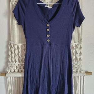 Pink Rose Deep Blue Ribbed Dress